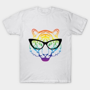 Rainbow head tiger with glasses T-Shirt